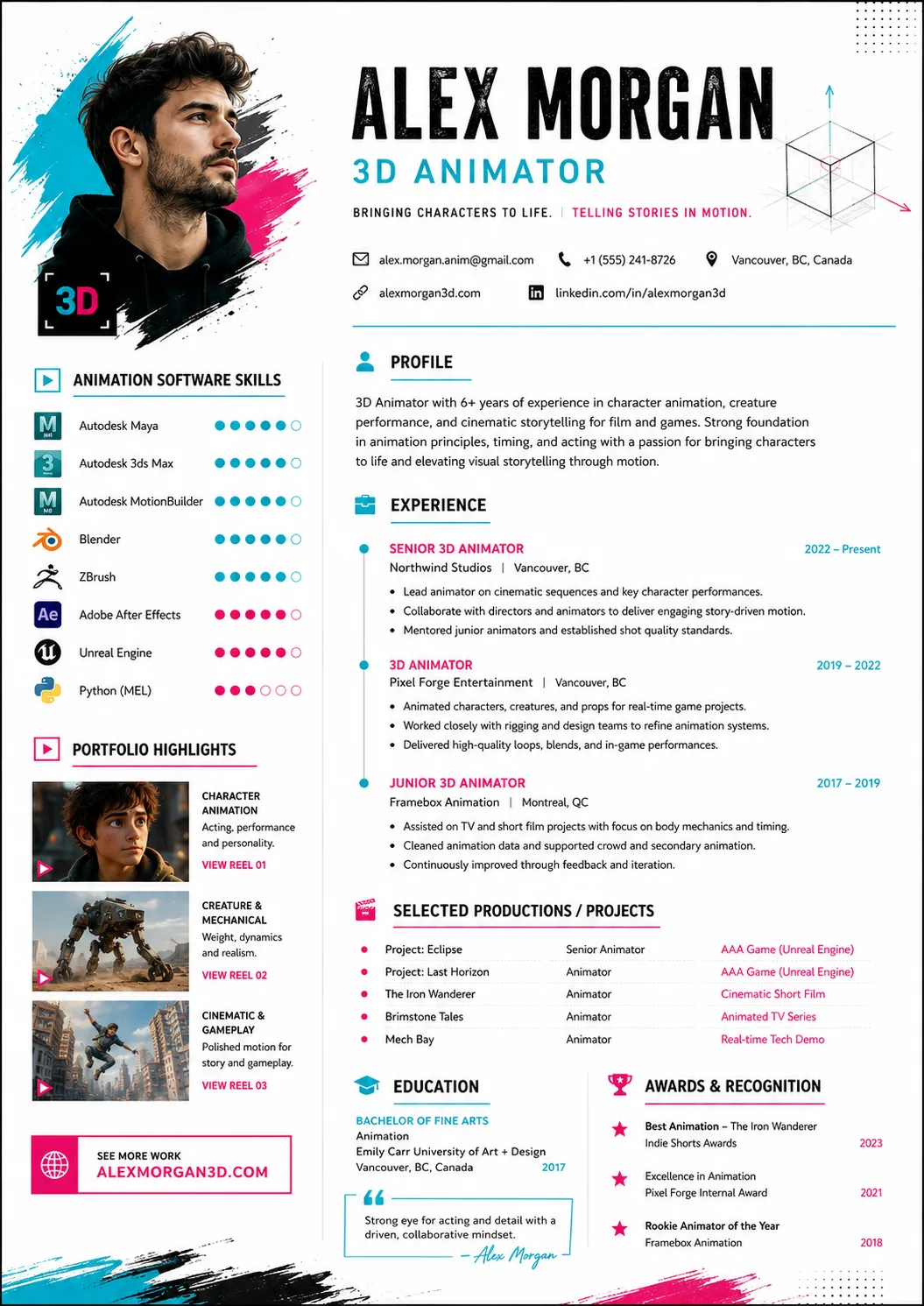 3D Animator resume example preview