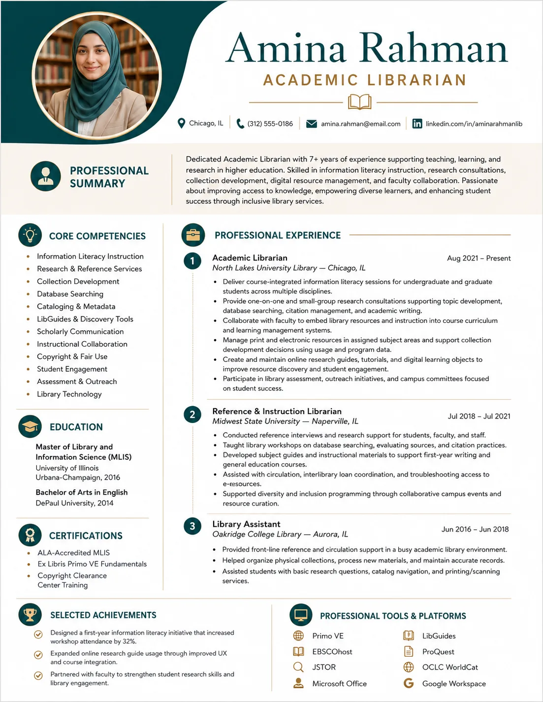 Academic Librarian resume example image