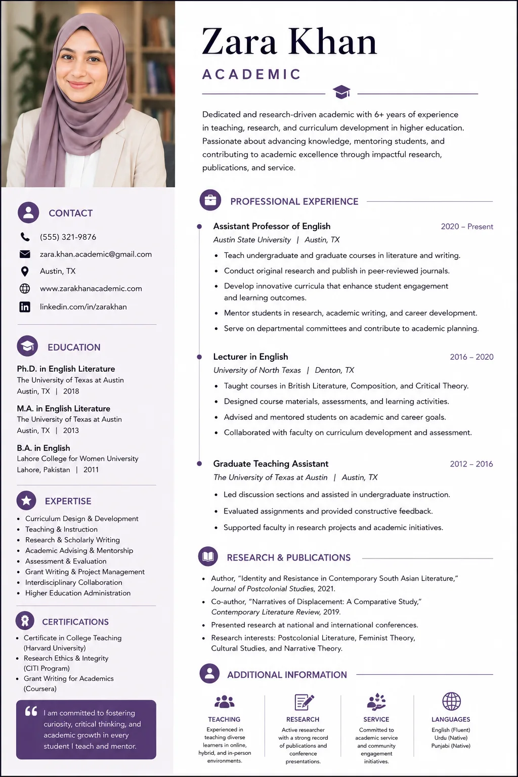 Academic resume example image