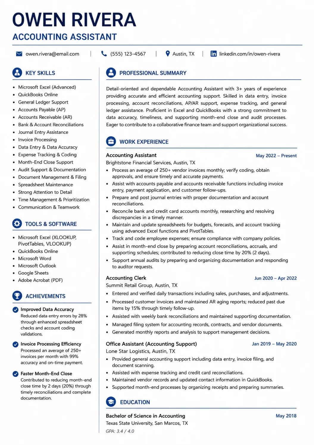 Accounting Assistant resume example image