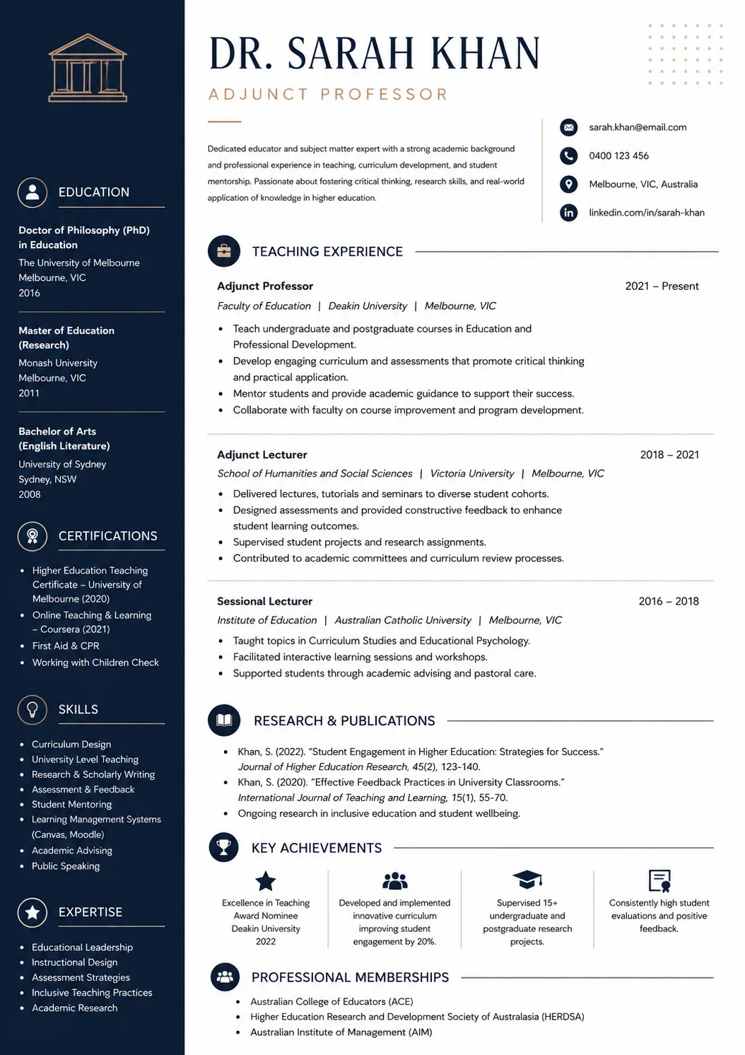 Adjunct Professor resume example preview