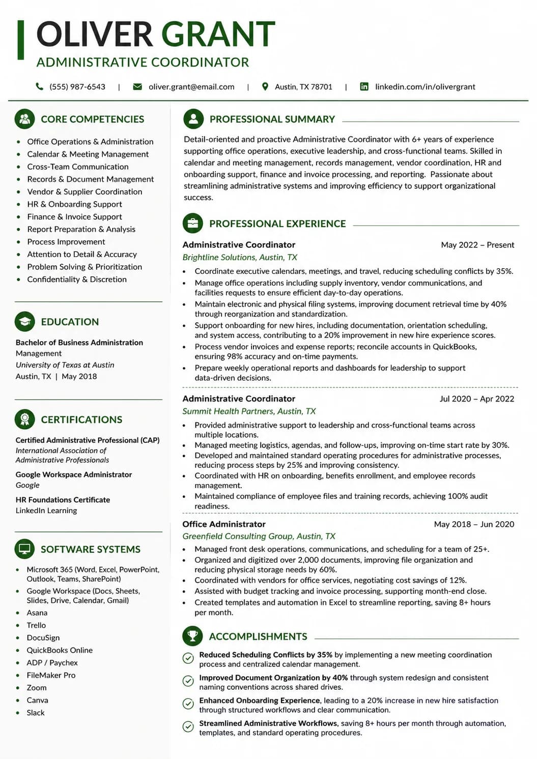 Administrative Coordinator resume example preview
