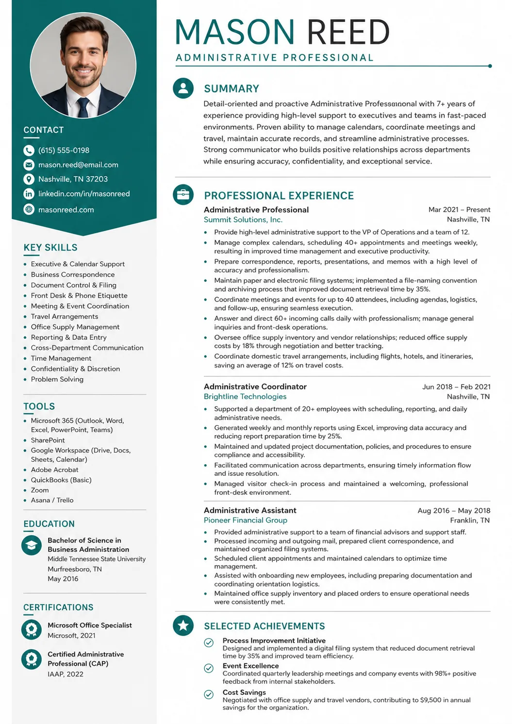 Administrative resume example preview
