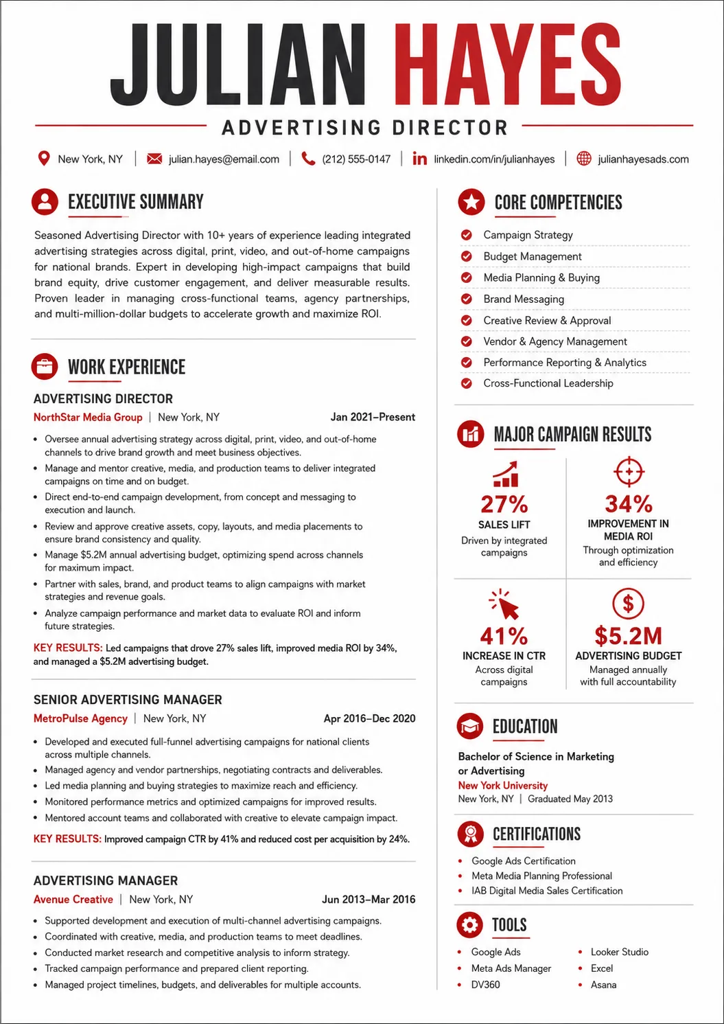 Advertising Director resume example preview