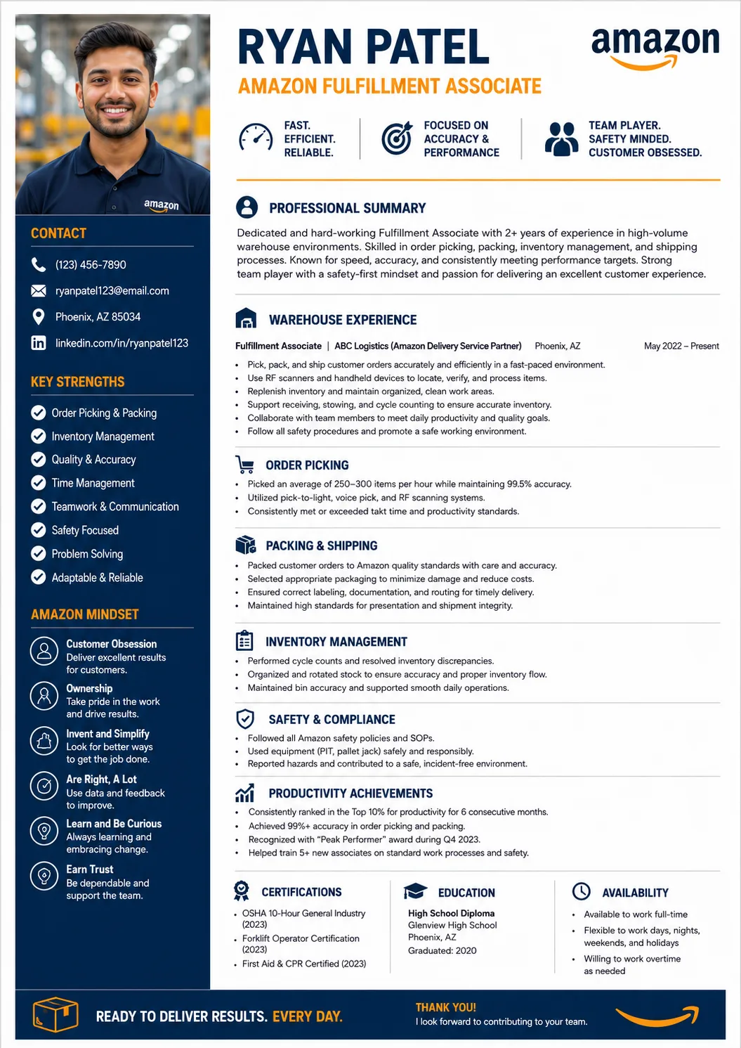 Amazon resume example preview