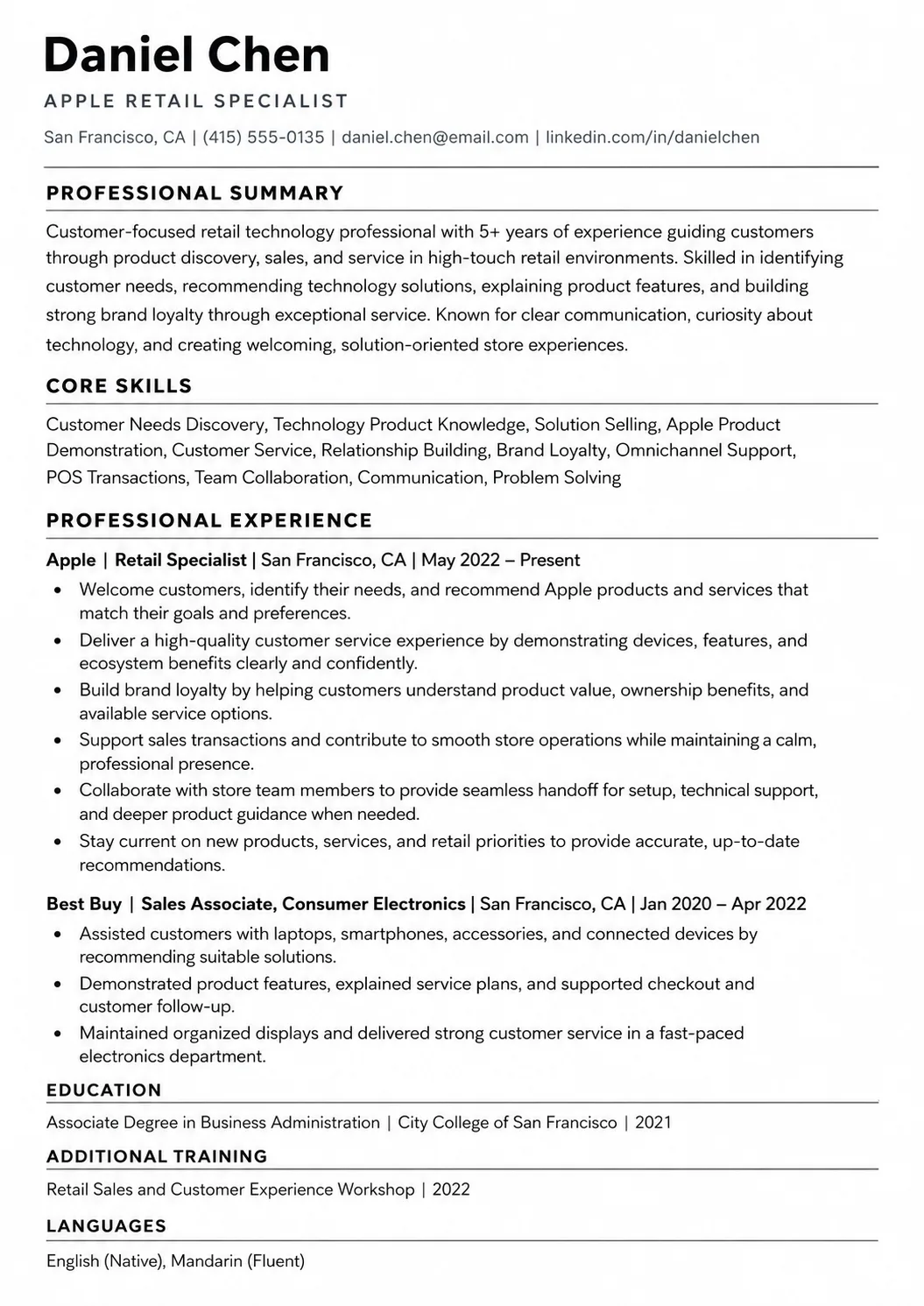 Apple resume example preview