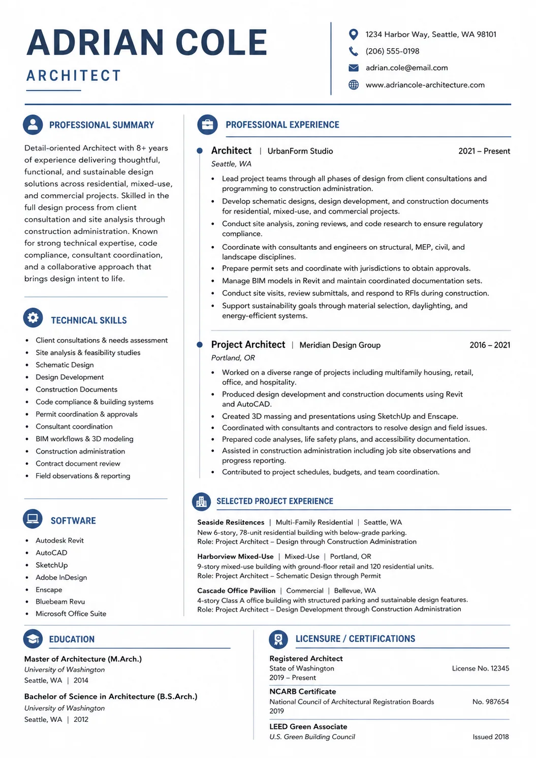 Architect resume example preview