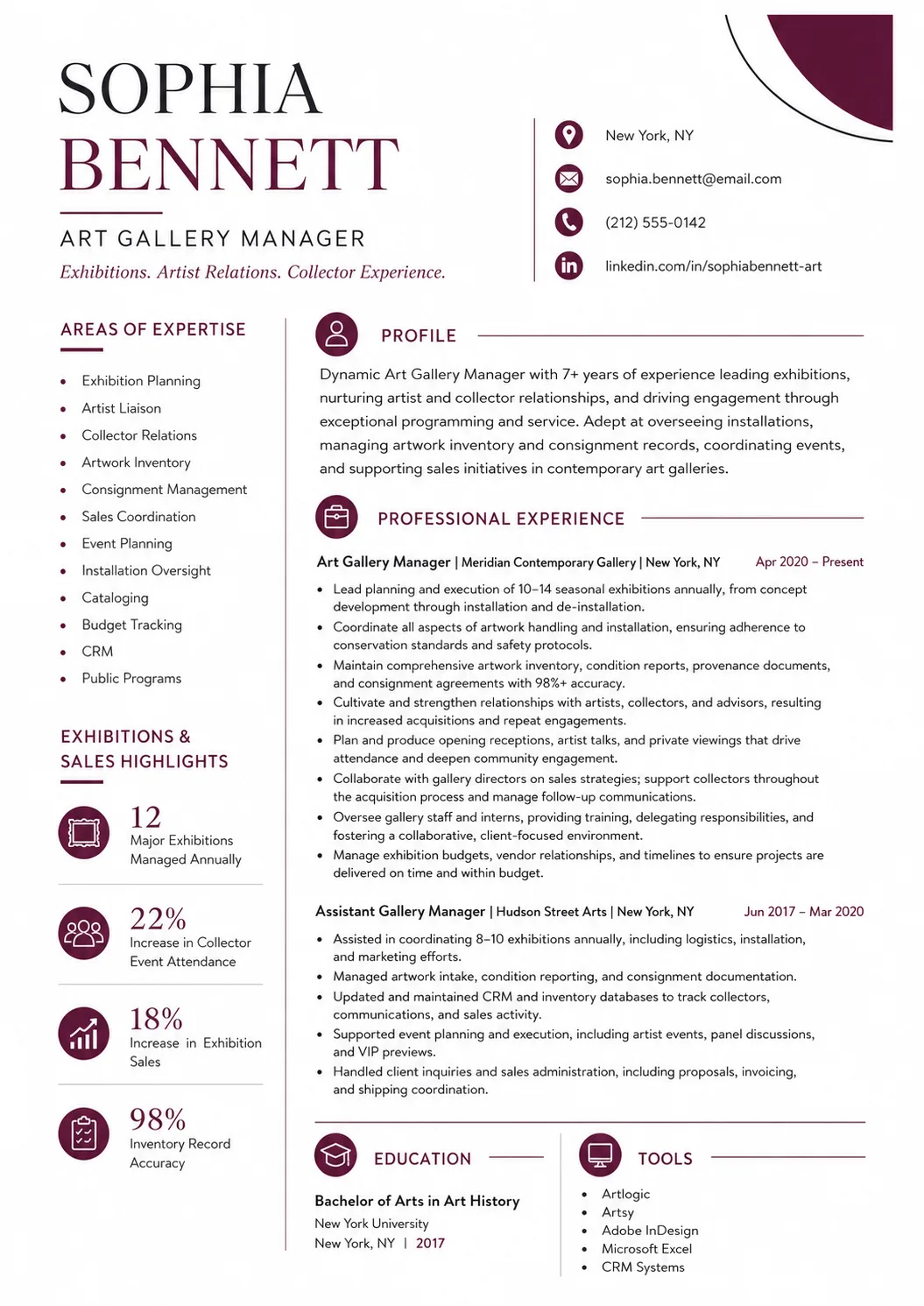 Art Gallery Manager resume example image