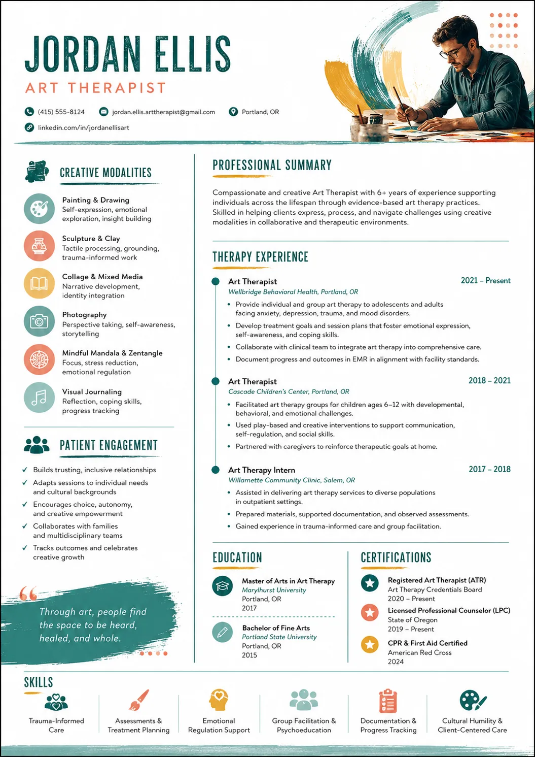 Art Therapist resume example preview