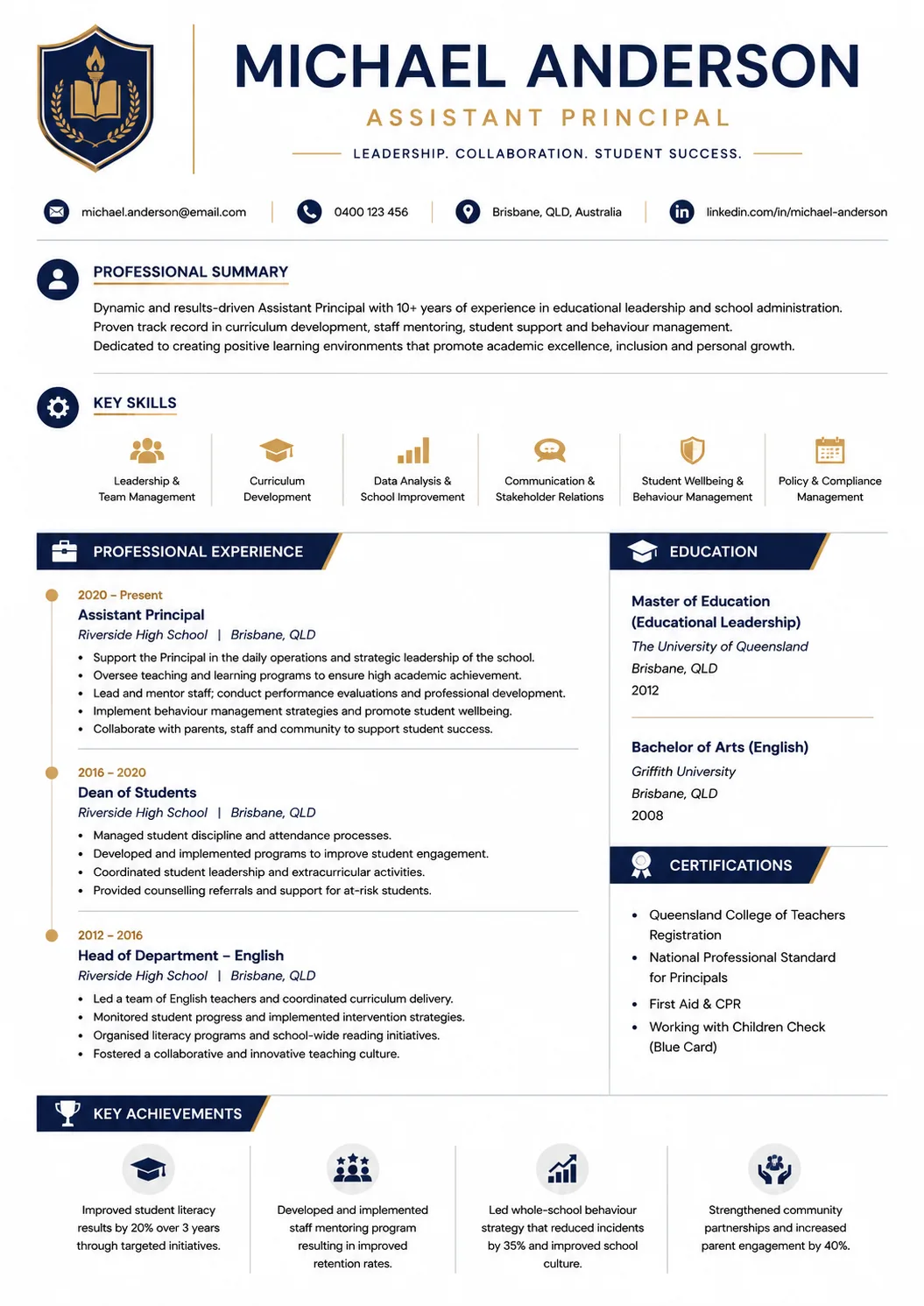 Assistant Principal resume example preview