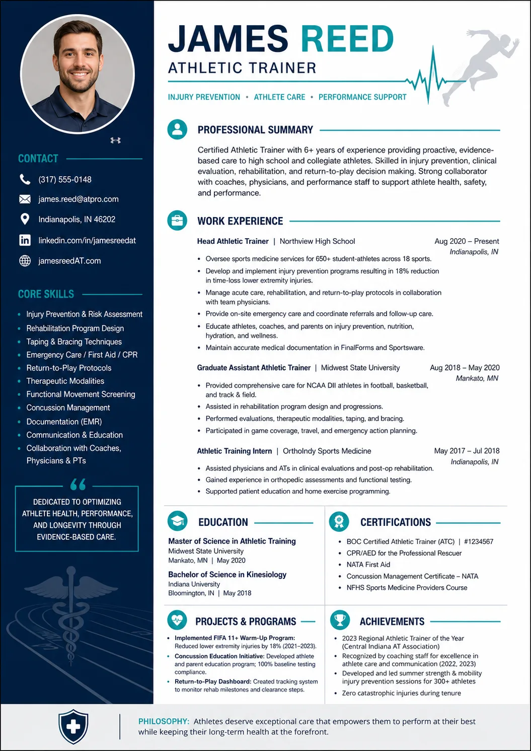Athletic Trainer resume example preview