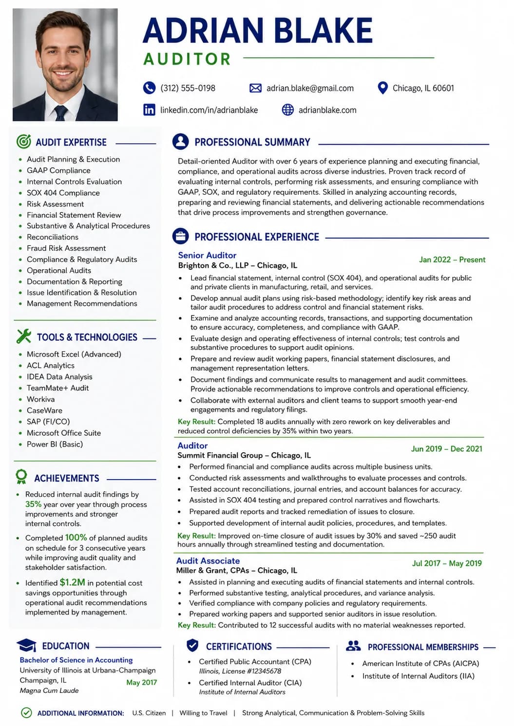 Auditor resume example preview
