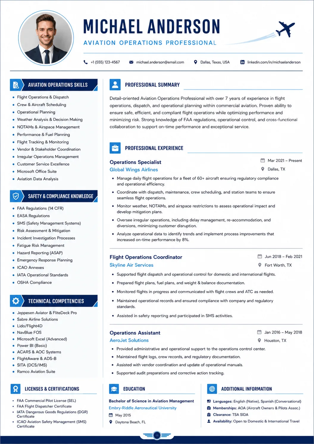Aviation resume example preview