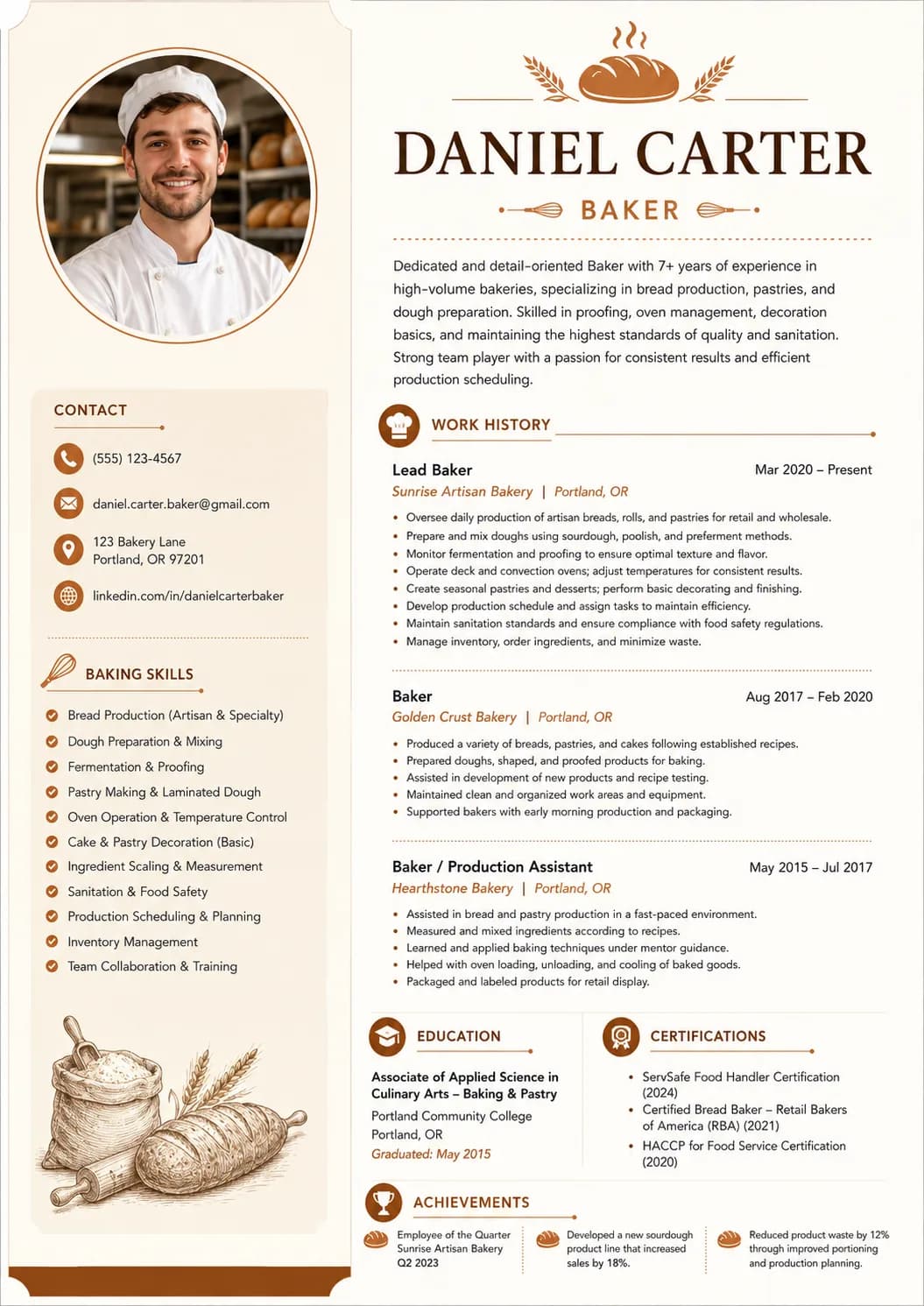 Baker resume example preview