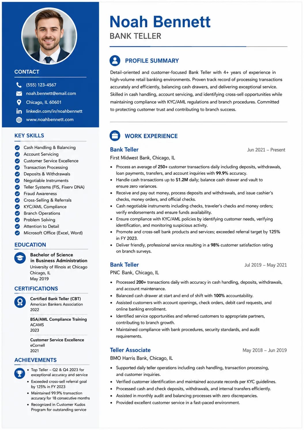Bank Teller resume example preview