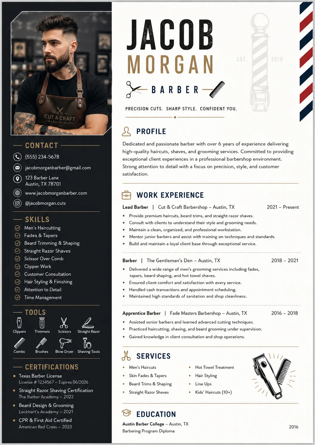 Barber resume example preview