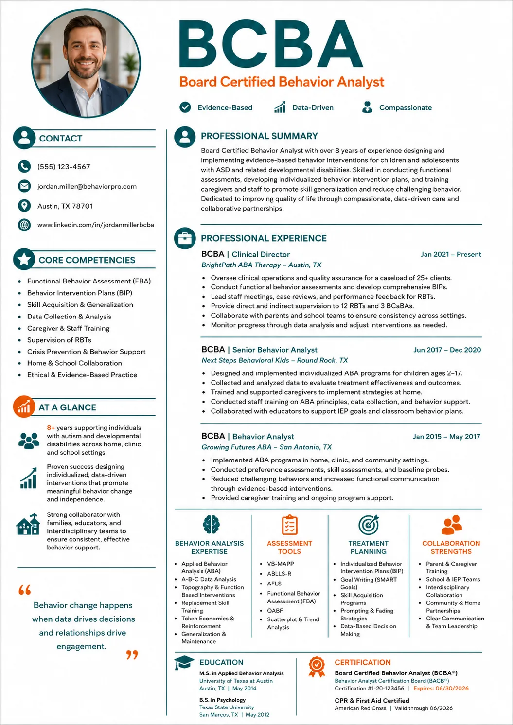 BCBA resume example preview