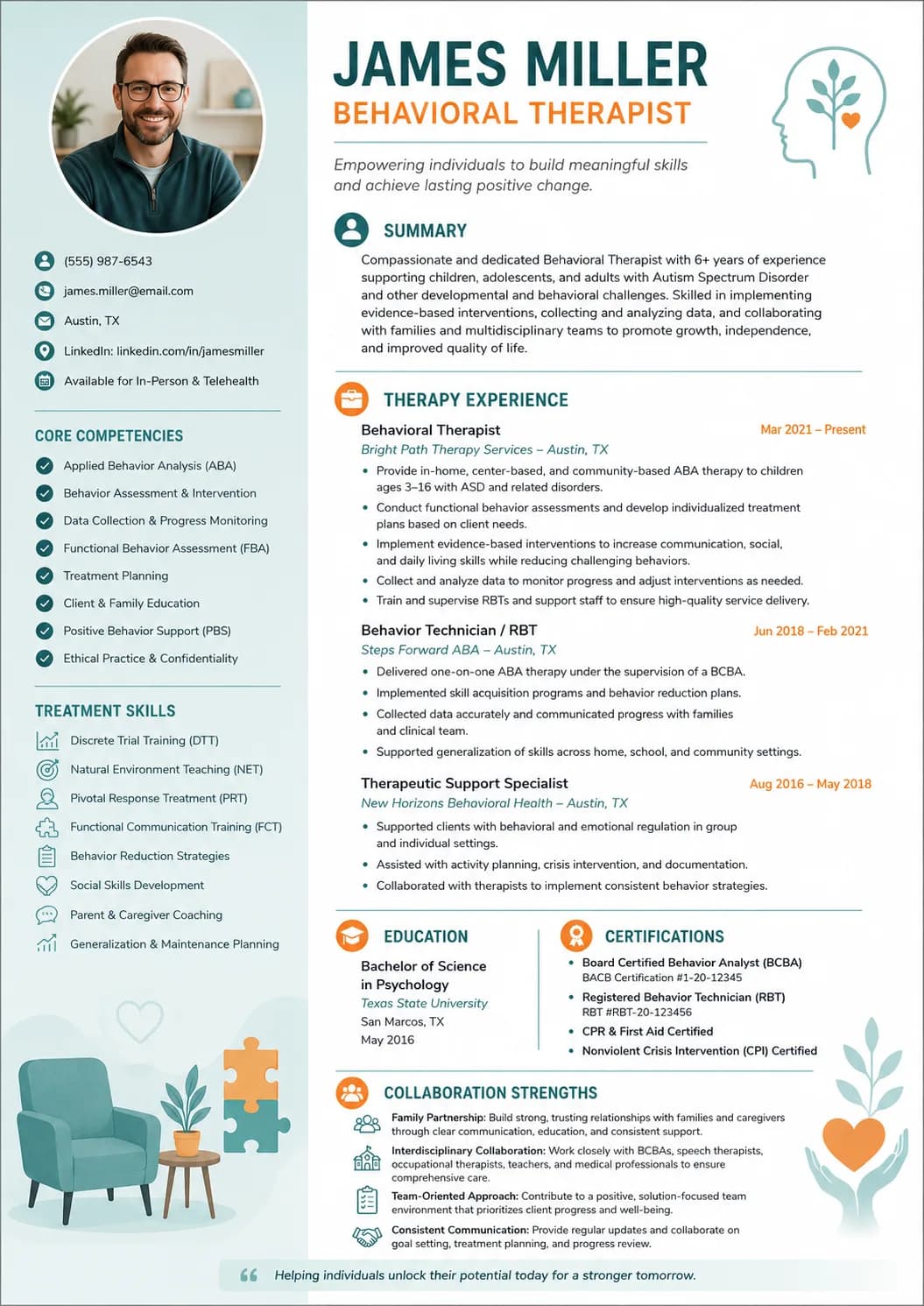 Behavioral Therapist resume example preview