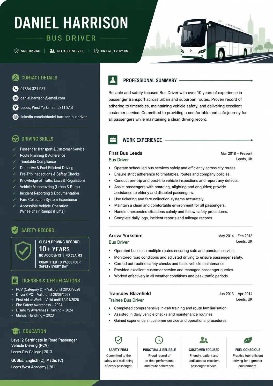 Bus Driver resume example preview