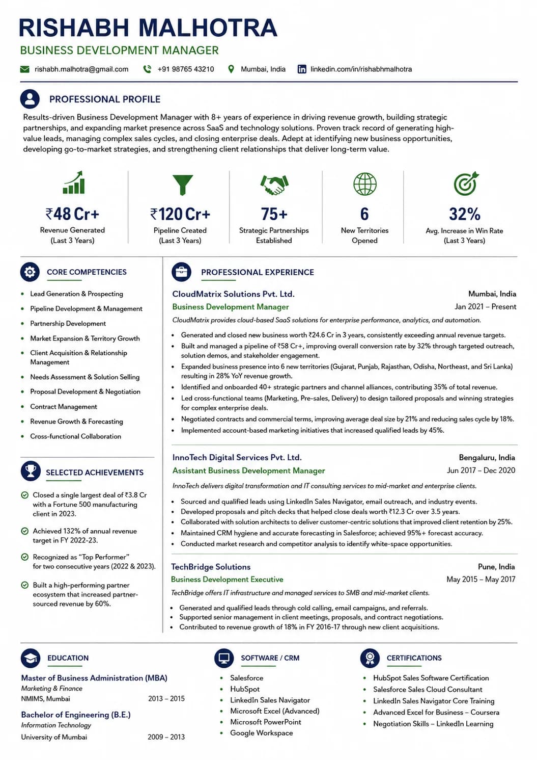 Business Development Manager resume example image