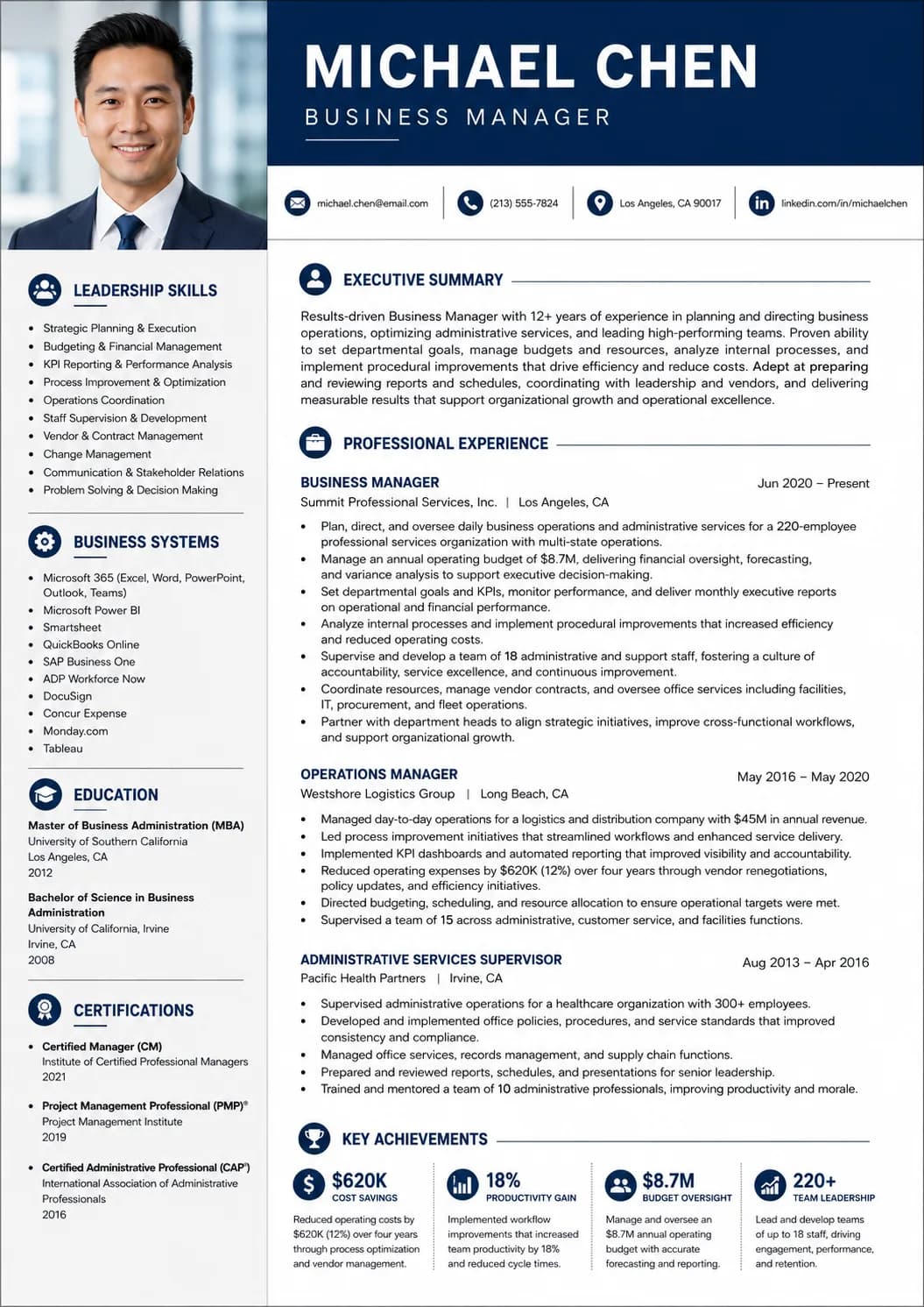Business Manager resume example image