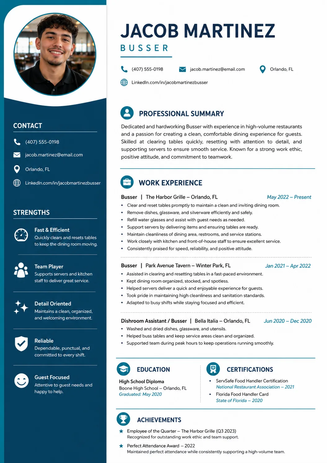 Busser resume example image