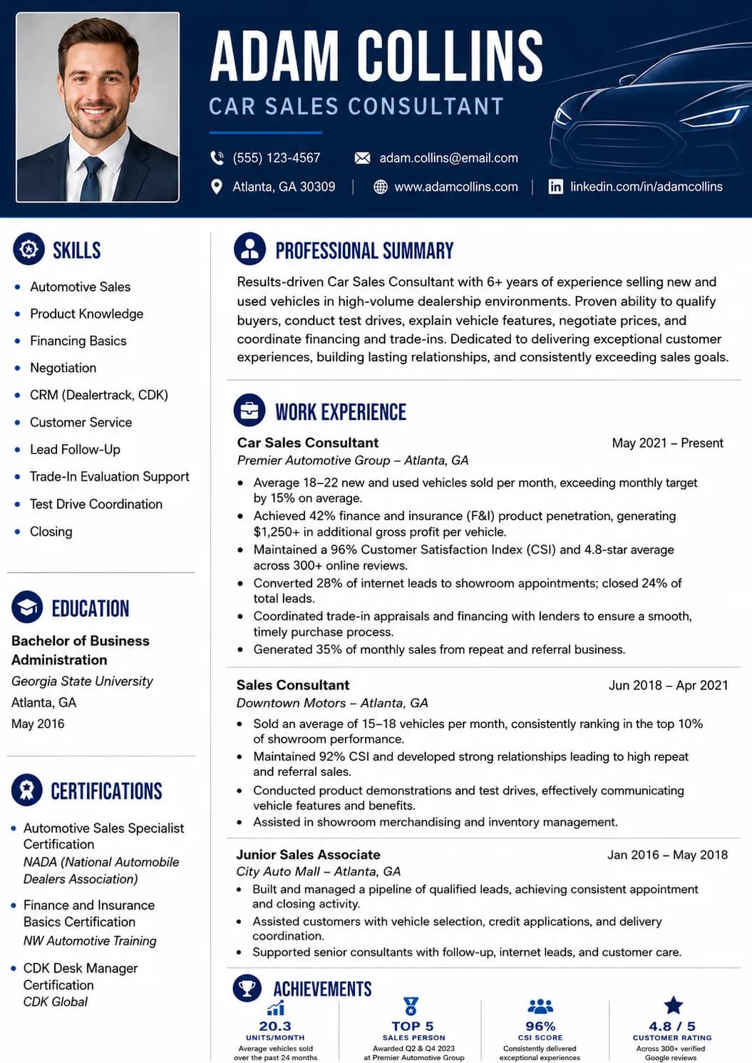 Car Sales resume example image