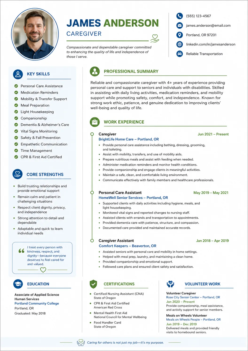 Caregiver resume example image