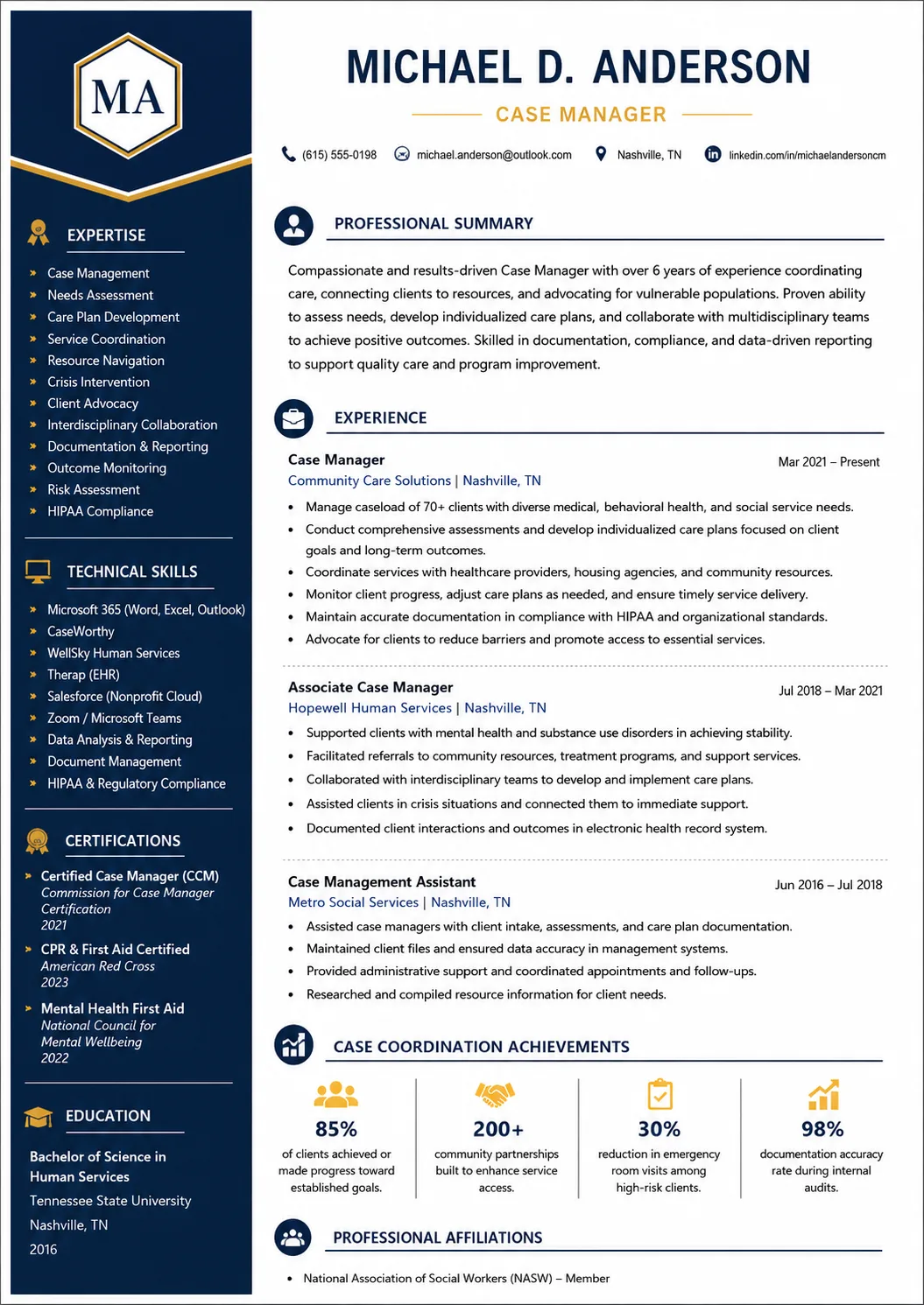 Case Manager resume example image