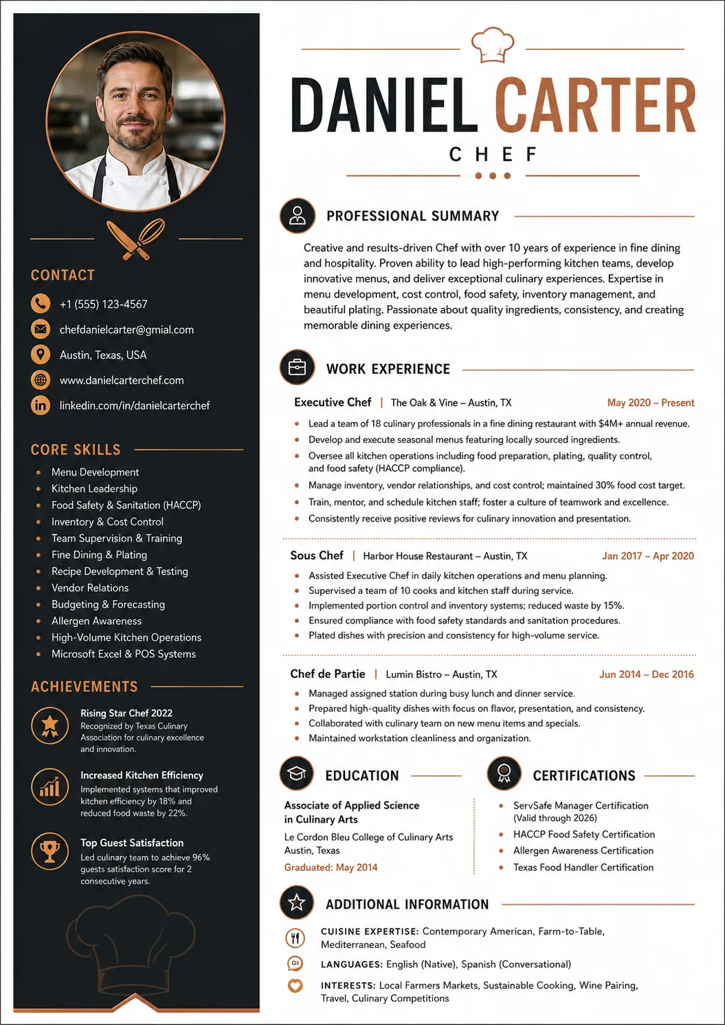 Chef resume example image