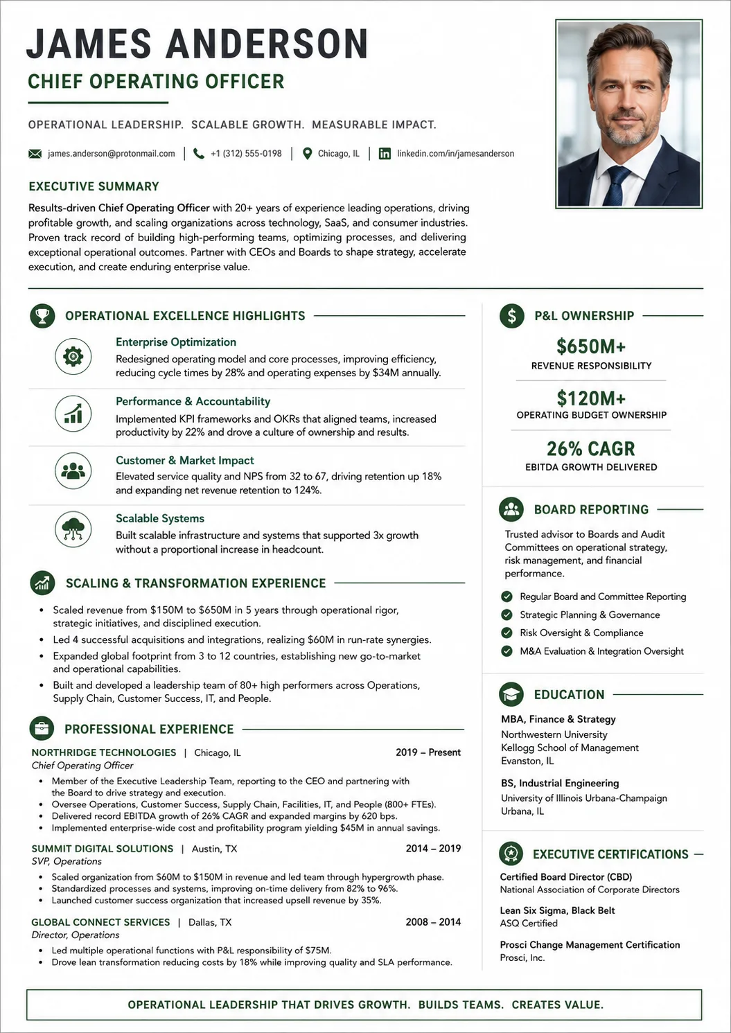 Chief Operating Officer resume example image
