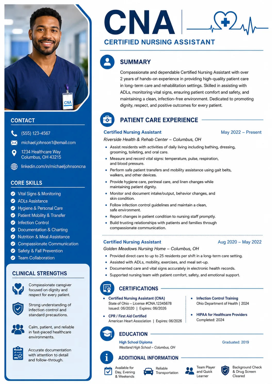 Certified Nursing Assistant resume example image