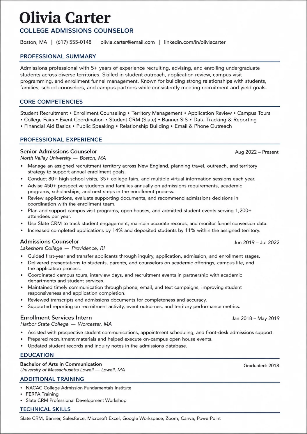 College Admissions resume example image
