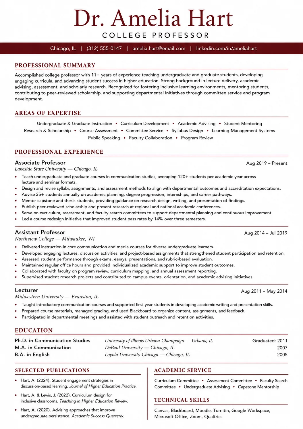 College Professor resume example image