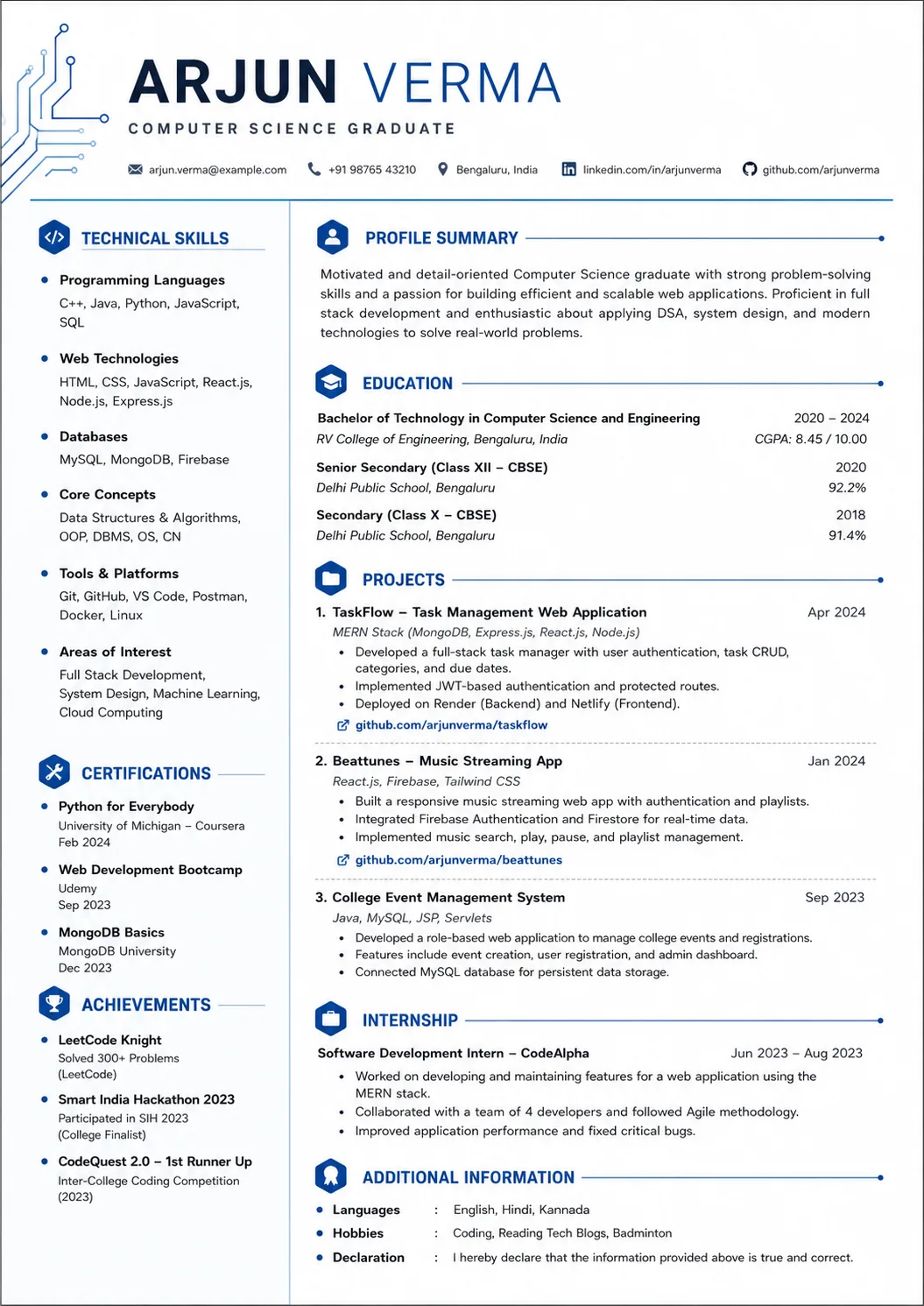 Computer Science resume example image