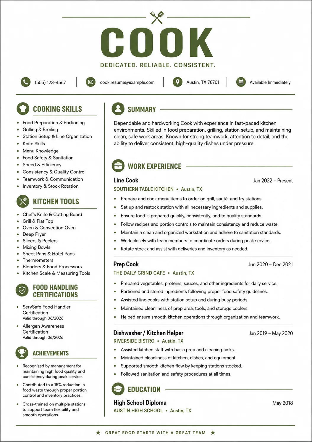 Cook resume example image