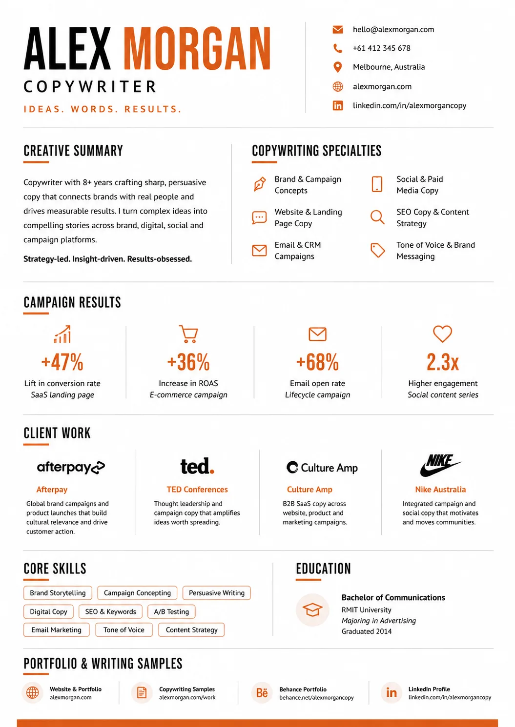 Copywriter resume example image