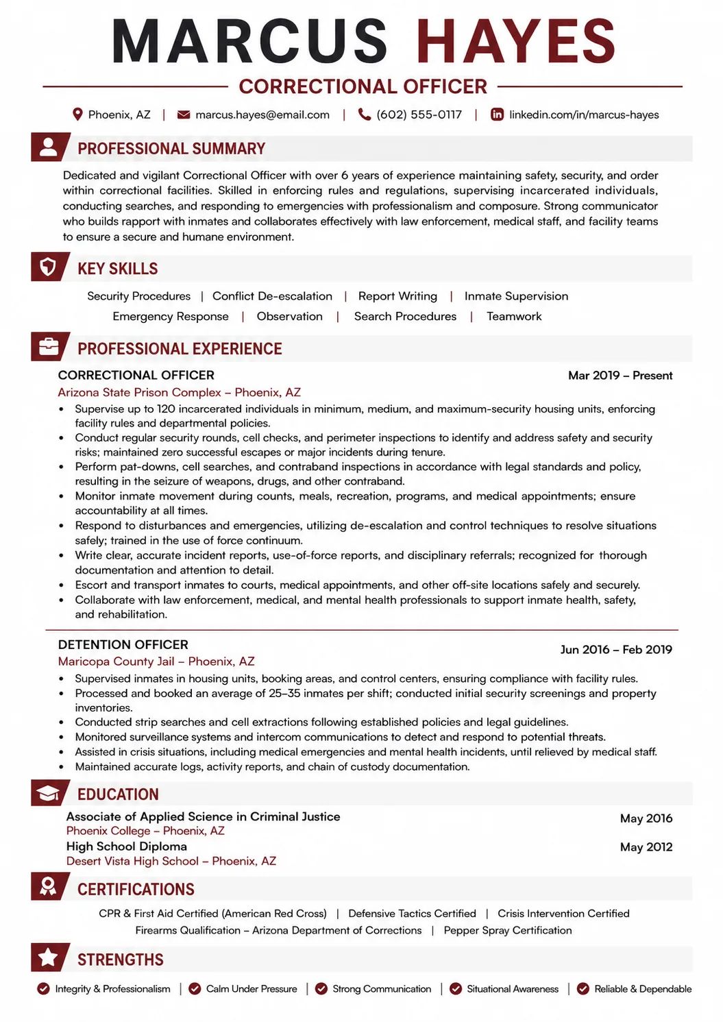 Correctional Officer resume example image