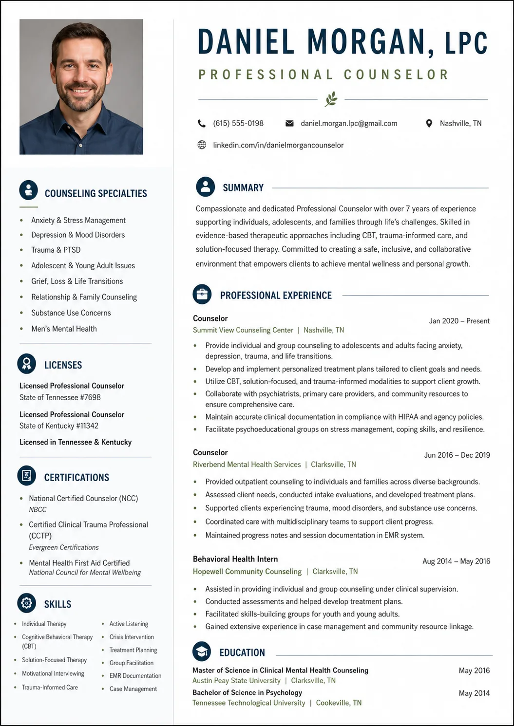 Counselor resume example image