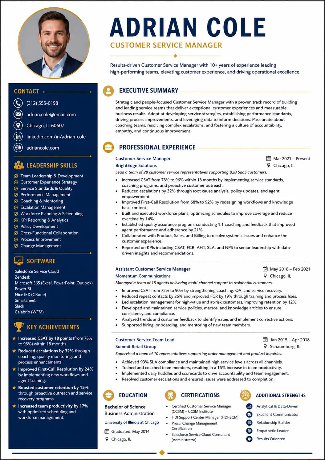 Customer Service Manager resume example image