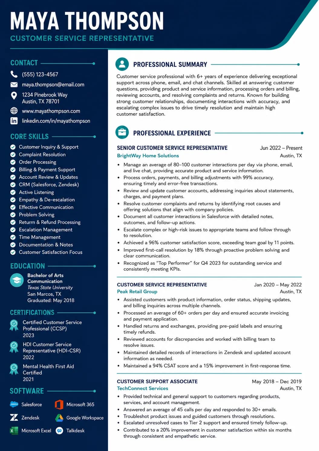 Customer Service Representative resume example image