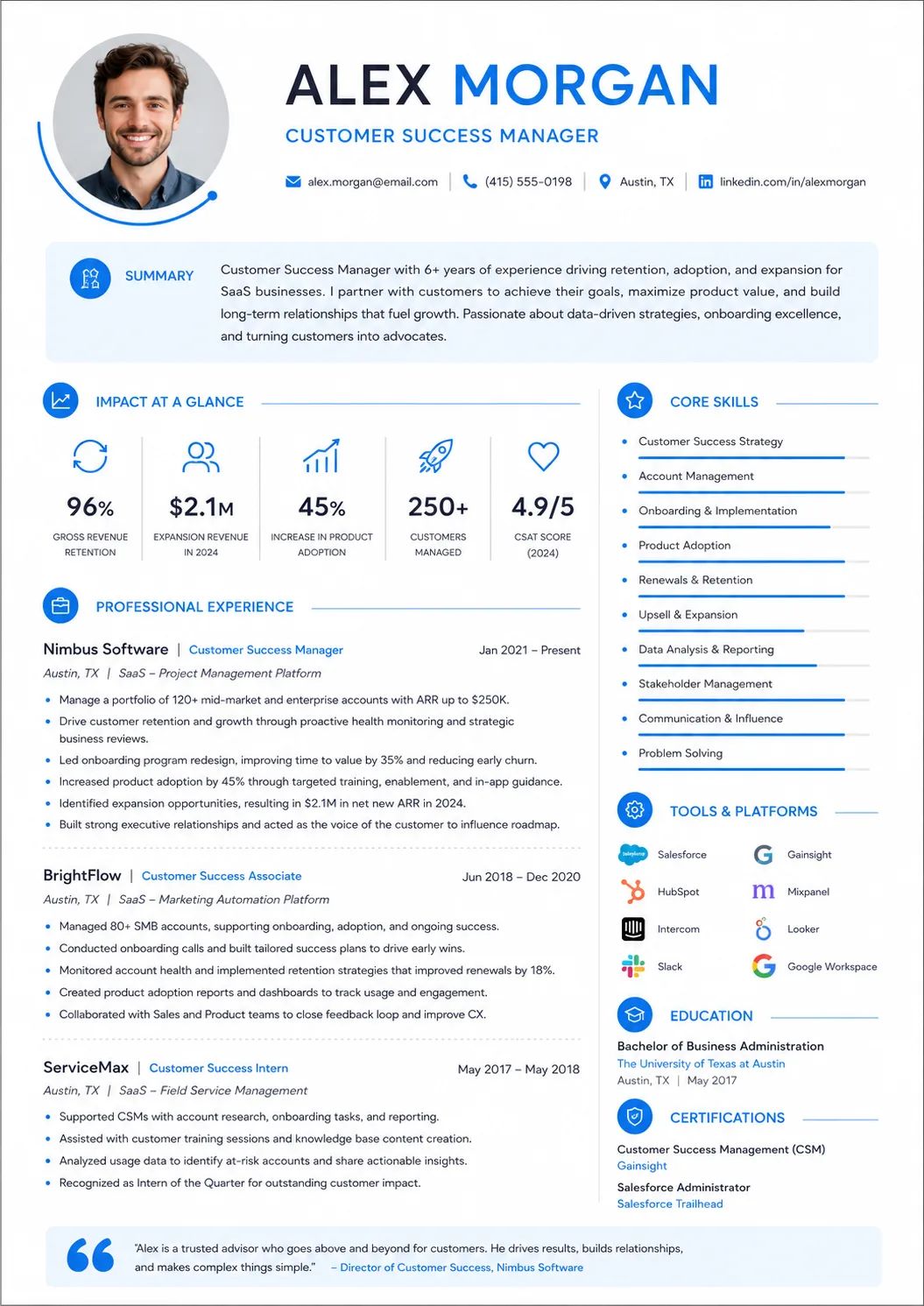 Customer Success resume example image