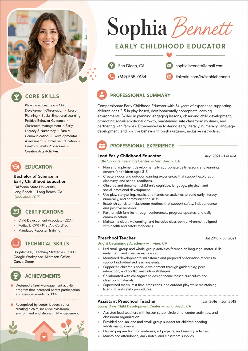 Early Childhood Educator resume example image