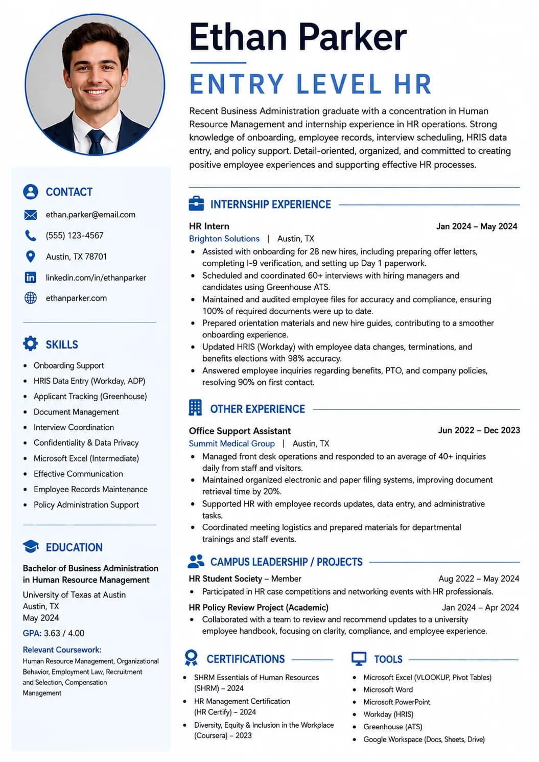 Entry Level HR resume example image