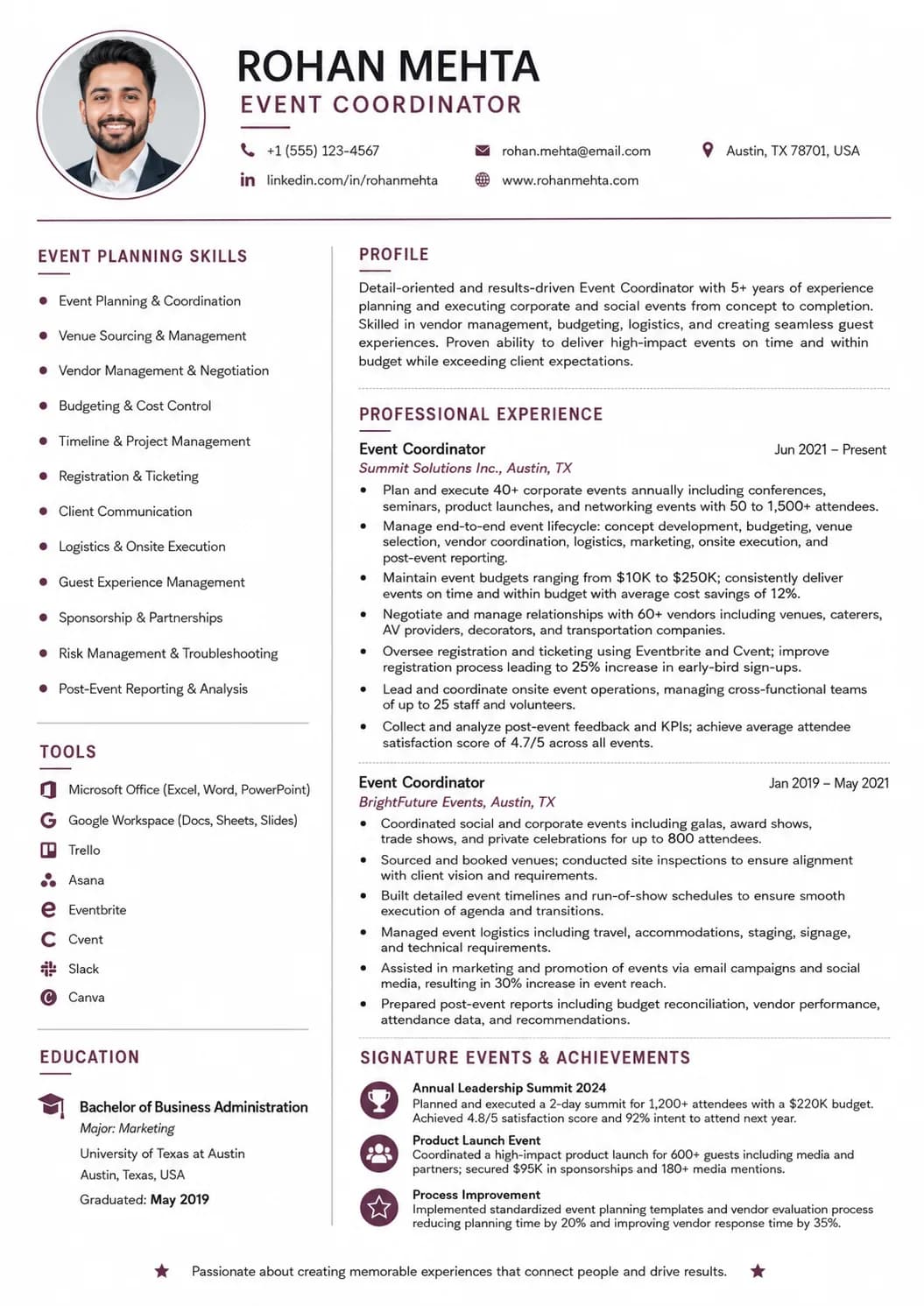 Event Coordinator resume example image