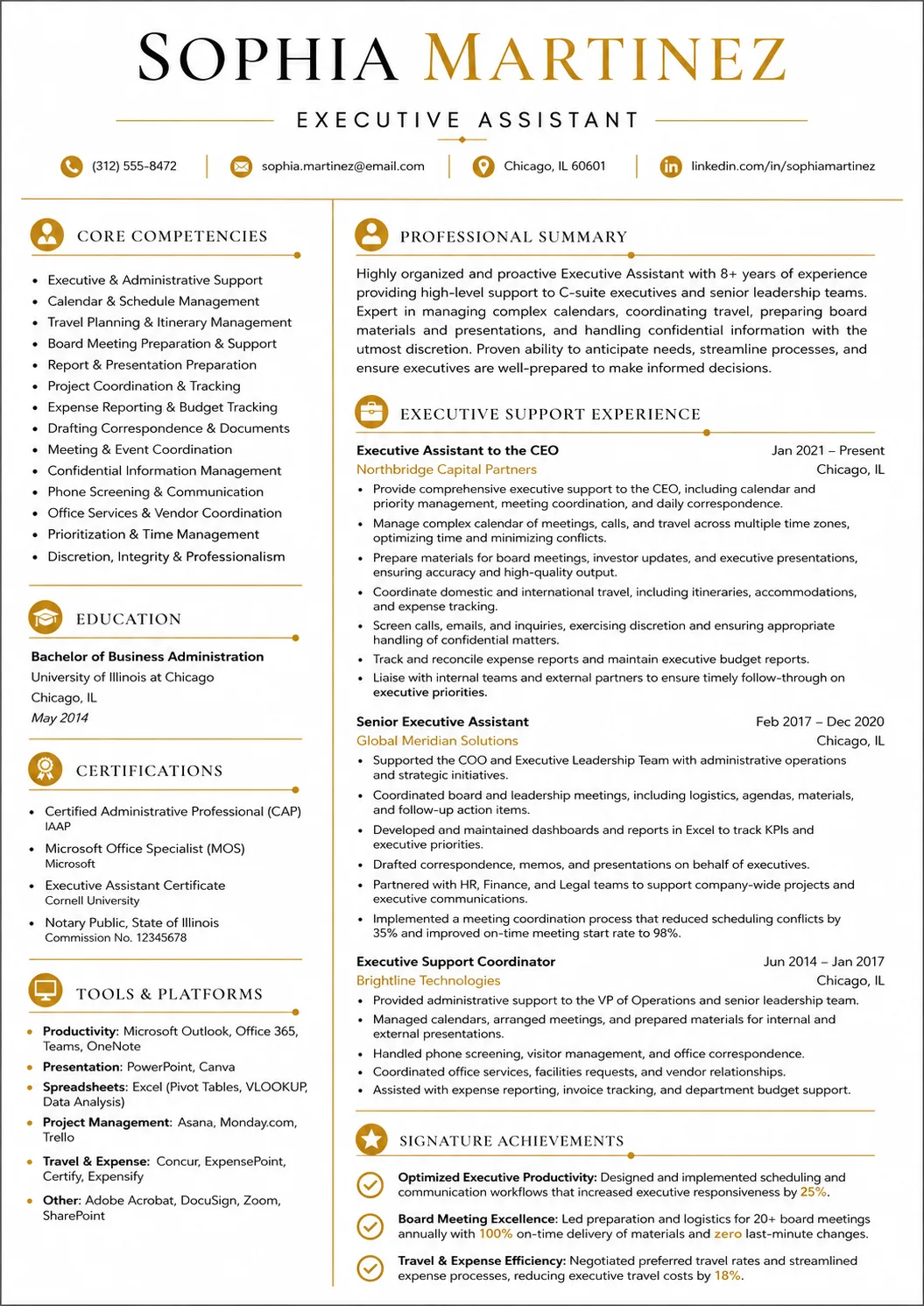 Executive Assistant resume example preview