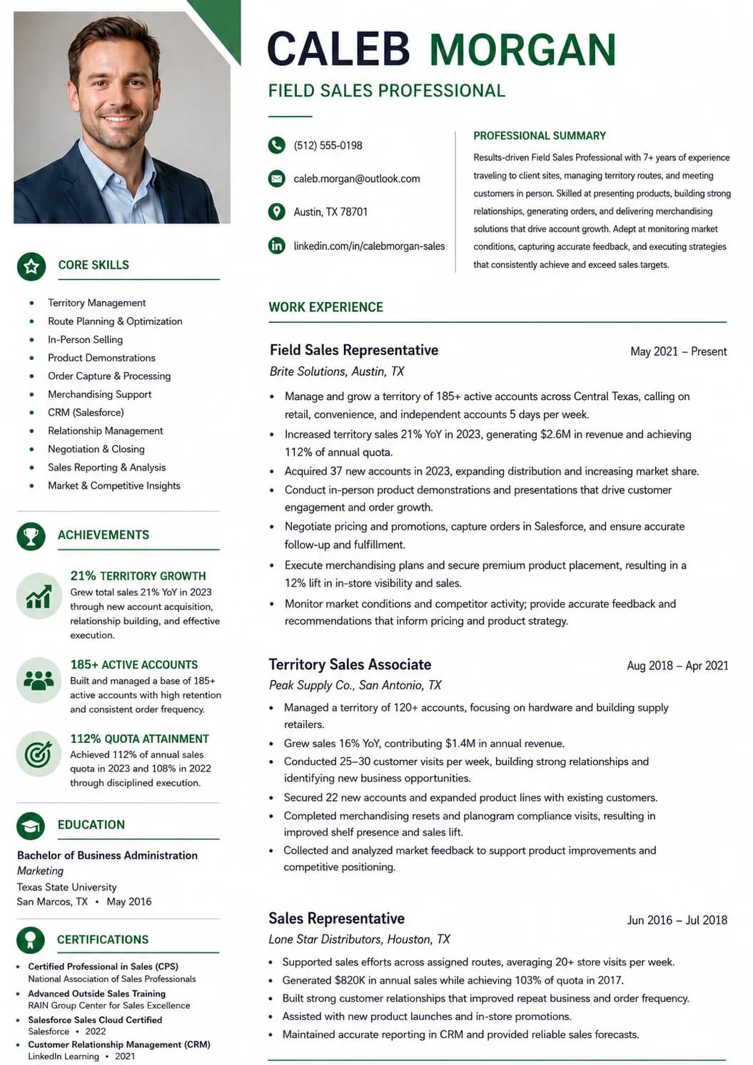 Field Sales Professional resume example image