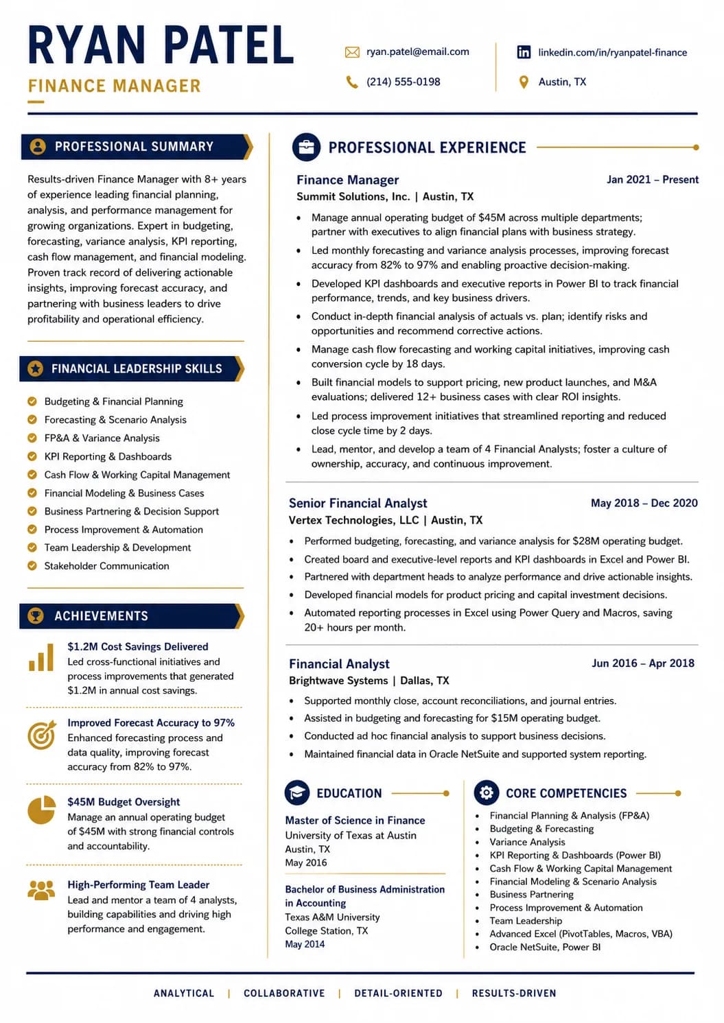 Finance Manager resume example image