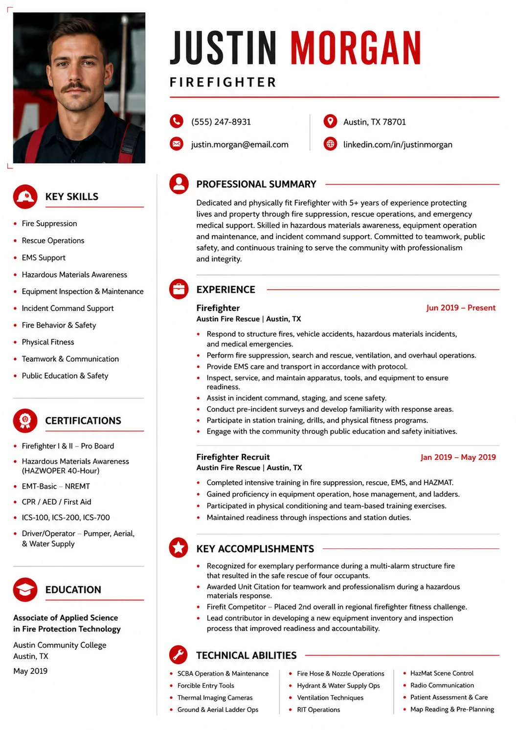 Firefighter resume example image