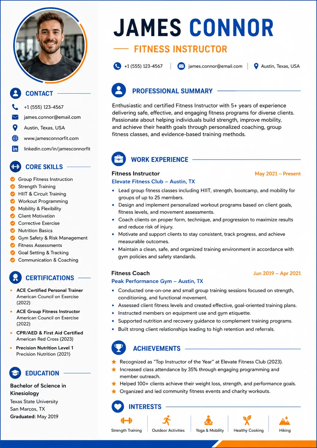 Fitness Instructor resume example image